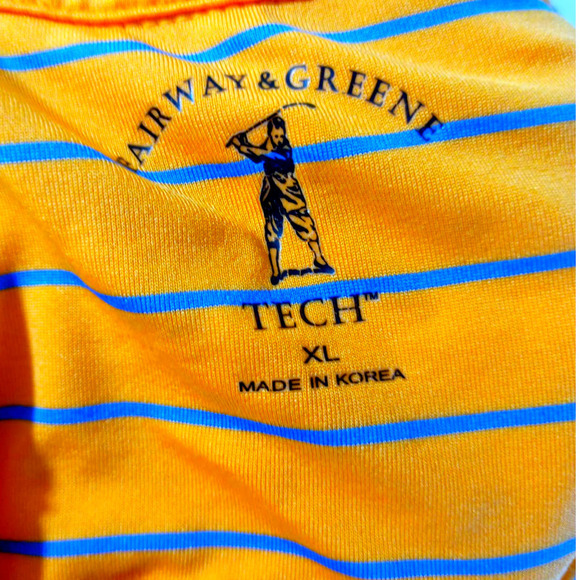 Fairway & Greene Tech Pebble Beach Men's XL Orange Blue Stripe Golf Shirt - Picture 6 of 6